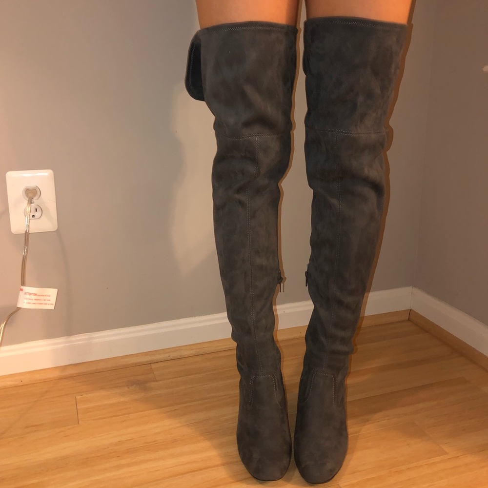 Gray Thigh High Boots